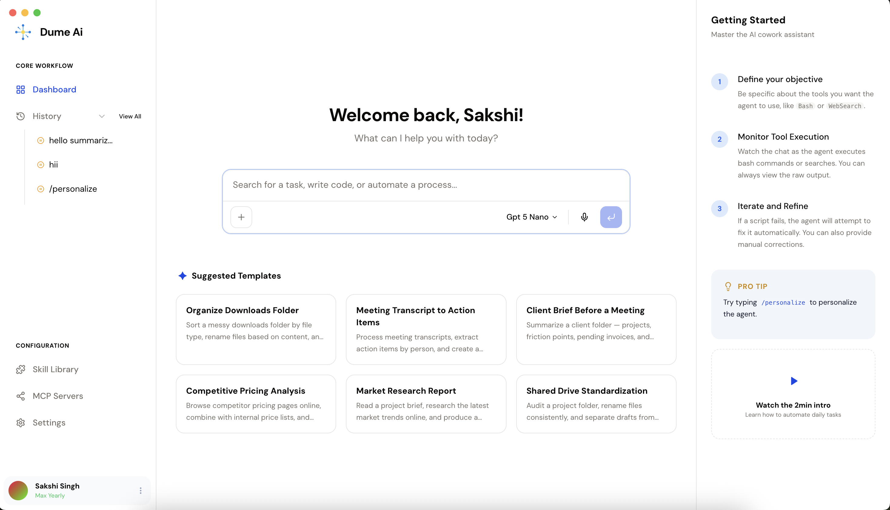 Dume Cowork Interface